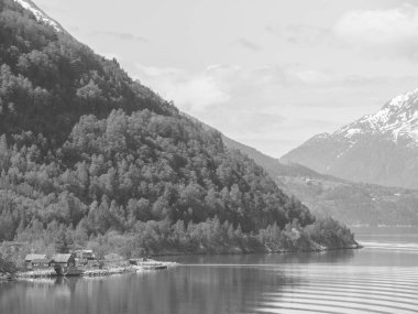 Norveç limanındaki küçük Eidfjord köyü