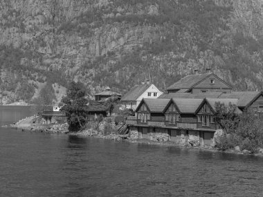 Norveç limanındaki küçük Eidfjord köyü