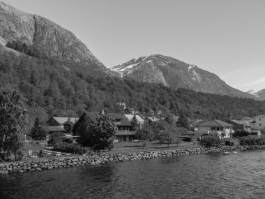 Norveç limanındaki küçük Eidfjord köyü