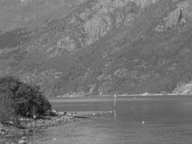 Norveç limanındaki küçük Eidfjord köyü