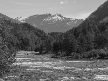 Norveç limanındaki küçük Eidfjord köyü