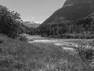 Norveç limanındaki küçük Eidfjord köyü