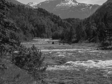 Norveç limanındaki küçük Eidfjord köyü