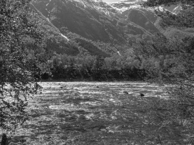 Norveç limanındaki küçük Eidfjord köyü