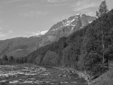 Norveç limanındaki küçük Eidfjord köyü
