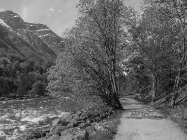 Norveç limanındaki küçük Eidfjord köyü