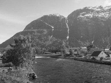 Norveç limanındaki küçük Eidfjord köyü