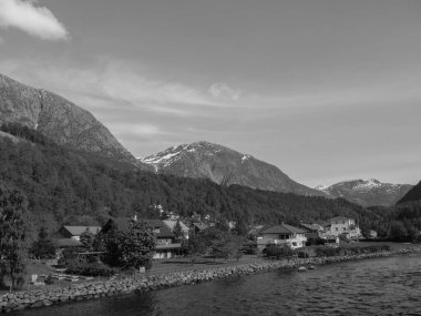 Norveç limanındaki küçük Eidfjord köyü