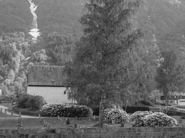 Norveç limanındaki küçük Eidfjord köyü