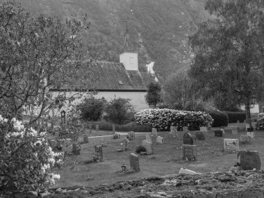 Norveç limanındaki küçük Eidfjord köyü