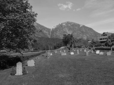 Norveç limanındaki küçük Eidfjord köyü