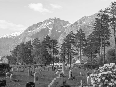 Norveç limanındaki küçük Eidfjord köyü
