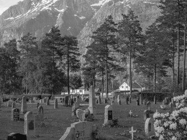 Norveç limanındaki küçük Eidfjord köyü