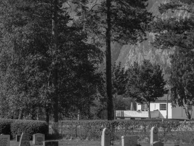 Norveç limanındaki küçük Eidfjord köyü