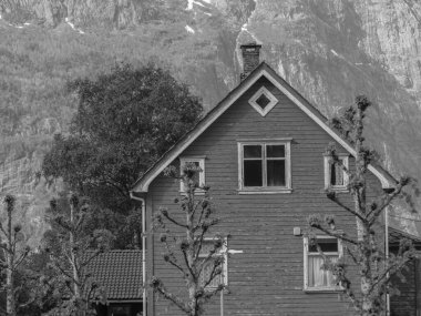 Norveç limanındaki küçük Eidfjord köyü