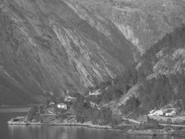 Norveç limanındaki küçük Eidfjord köyü