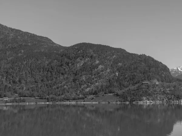 Norveç Limanındaki Küçük Eidfjord Köyü — Stok fotoğraf