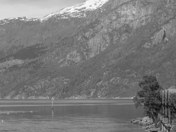 Norveç limanındaki küçük Eidfjord köyü