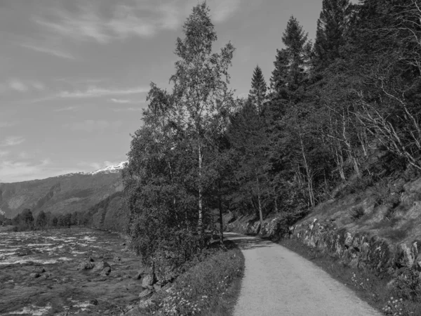 Norveç limanındaki küçük Eidfjord köyü