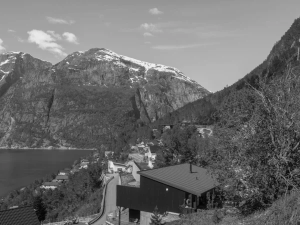 Norveç Limanındaki Küçük Eidfjord Köyü — Stok fotoğraf