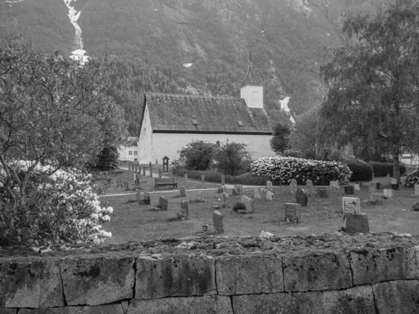 Norveç limanındaki küçük Eidfjord köyü
