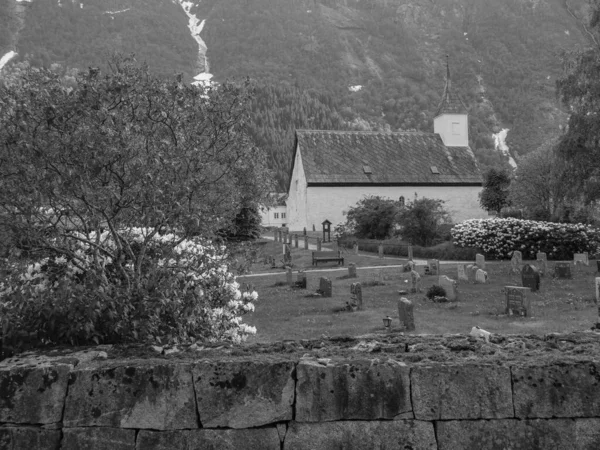 Norveç limanındaki küçük Eidfjord köyü