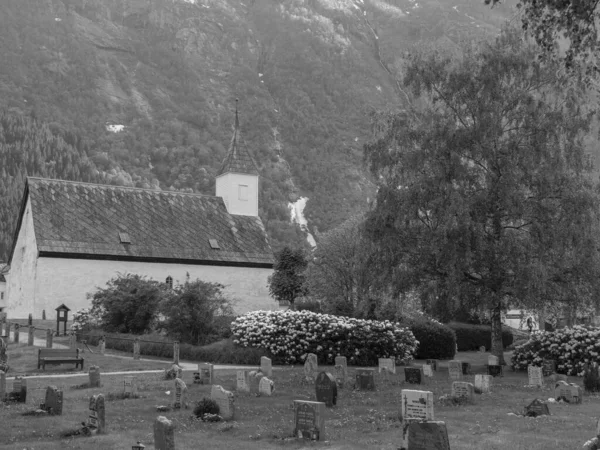 Norveç limanındaki küçük Eidfjord köyü