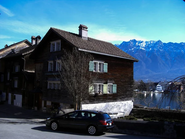 Werdenberg Schweiz Februar 2019 Traditionelle Gebäude Historischer Stätte Einem Sonnigen — Stockfoto
