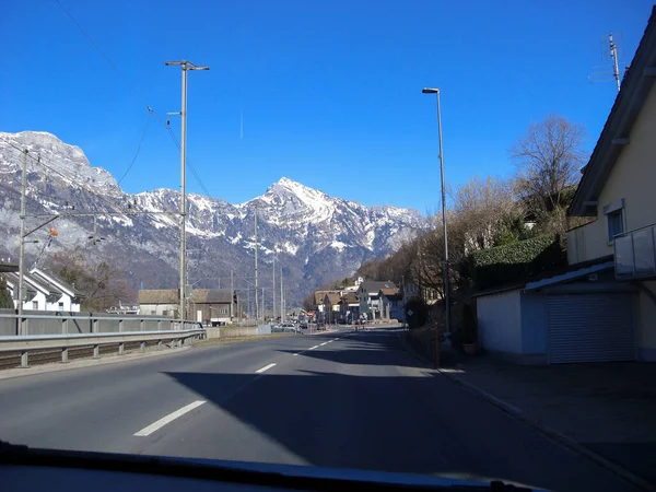 Walensee Suisse Février 2019 Des Paysages Montagne Incroyables Long Route — Photo