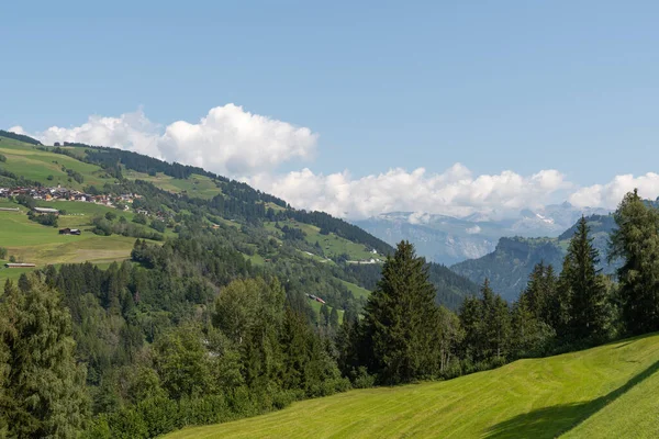 Graubuenden Švýcarsko Srpna 2021 Pohled Údolí Zelenou Louku — Stock fotografie