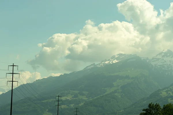 Oberriet Switzerland June 2021 Alpine Scenery Fluffy Clouds Sunny Day — Stock Photo, Image