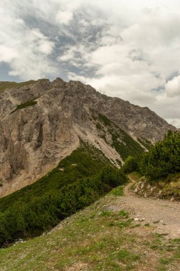 Sareis, Lihtenştayn, 20 Haziran 2021 Gökyüzünde bulutlar olan Alplerin güzel manzarası