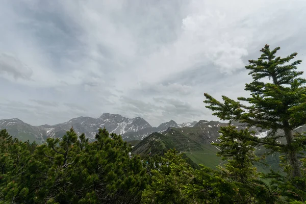 Sareis Liechtenstein Junho 2021 Vista Fantástica Sobre Alpes Com Nuvens — Fotografia de Stock