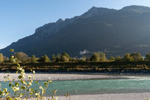 Sevelen Svizzera Ottobre 2021 Mattina Presto Fiume Reno Autunno — Foto Stock