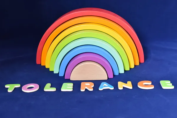 Vaduz Liechtenstein October 2021 Colorful Rainbow Word Tolerance Its Front — Stock Photo, Image