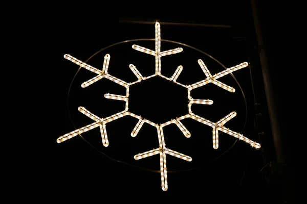 Schaan Liechtenstein December 2021 Illuminated Snow Flake Christmas Decoration Night — Stock Photo, Image