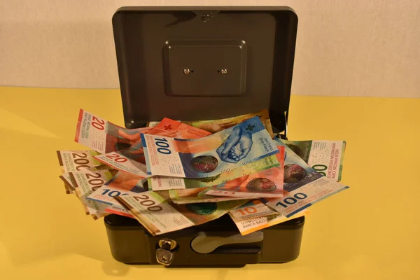 Vaduz Liechtenstein November 2021 Some Bills Swiss Currency Saving Box — Stock Photo, Image