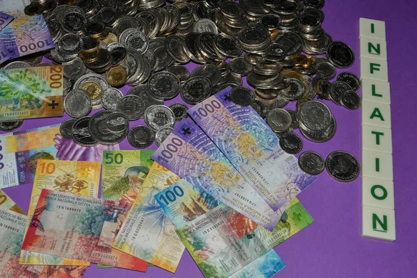 Vaduz Liechtenstein 2021 November Svájci Valuta Számlák Készpénzben Infláció Szóval — Stock Fotó