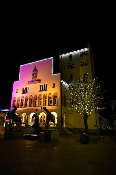 Vaduz Liechtenstein Décembre 2021 Hôtel Ville Nuit Avec Décoration Noël — Photo