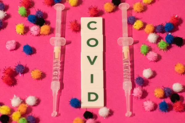 Vaduz Liechtenstein December 2021 Syringes Virus Variation Written Word Covid — 图库照片