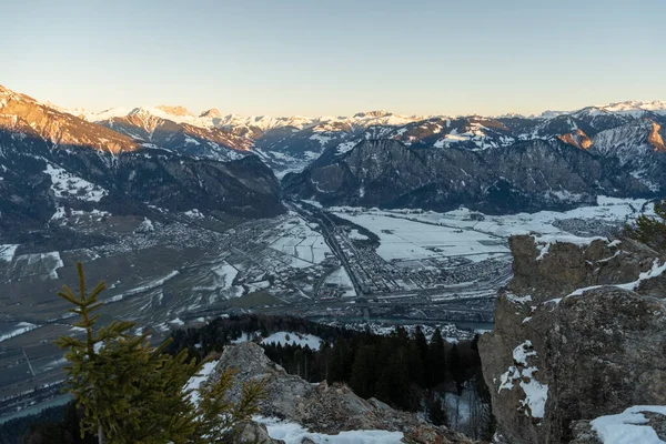 Landquart Switzerland December 2021 Evening Mood Rhine Valley Seen Summit — стокове фото