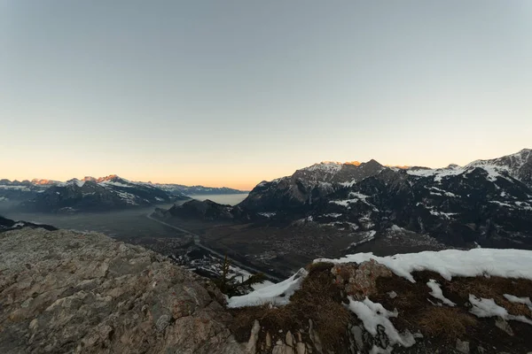 Landquart Switzerland December 2021 View Peak Mount Pizalun Colored Rhine — стокове фото
