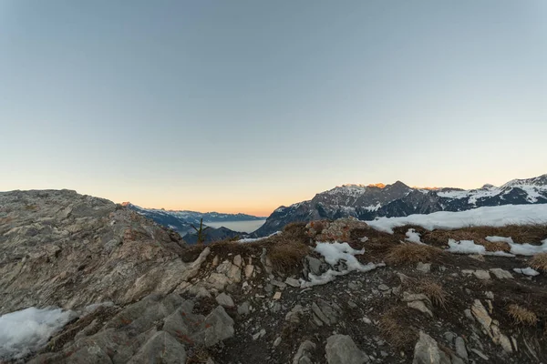 Landquart Switzerland December 2021 View Peak Mount Pizalun Colored Rhine — стокове фото