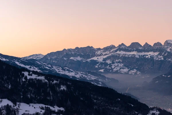 Landquart Switzerland December 2021 View Peak Mount Pizalun Colored Rhine — стокове фото