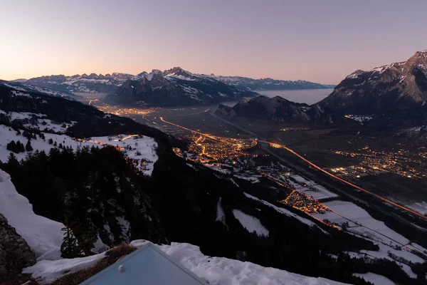 Landquart Sviçre Aralık 2021 Gün Batımından Sonra Ren Vadisi Pizalun — Stok fotoğraf