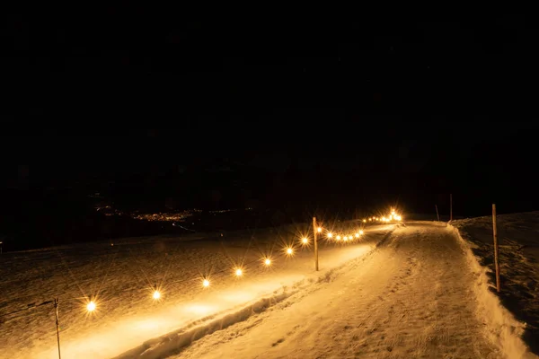 Saint Margrethenberg Switzerland December 2021 Snow Covered Pedestrian Way Night — Stock fotografie