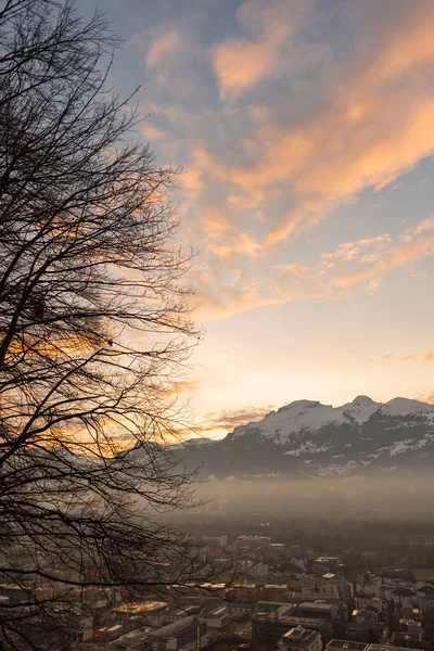 Vaduz Liechtenstein December 2021 Colorful Sky Late Afternoon Sunset — Fotografia de Stock