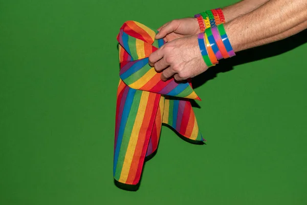 Vaduz Liechtenstein December 2021 Person Holding Gender Rainbow Flag His — Foto Stock