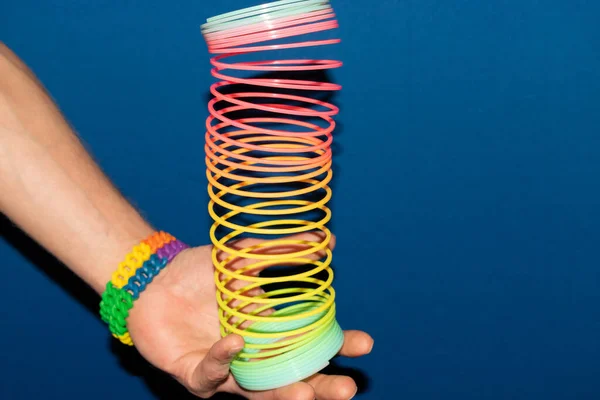 Vaduz Liechtenstein December 2021 Having Fun Rainbow Colored Slinky — Stock Fotó