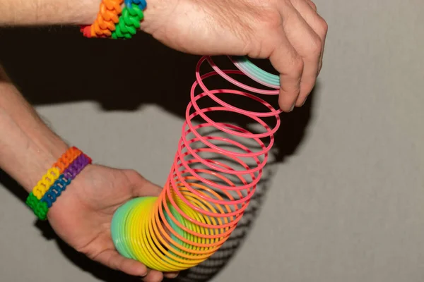 Vaduz Liechtenstein December 2021 Having Fun Rainbow Colored Slinky — Stock Fotó